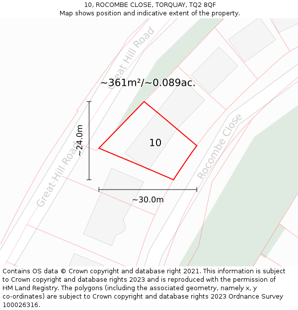 10, ROCOMBE CLOSE, TORQUAY, TQ2 8QF: Plot and title map