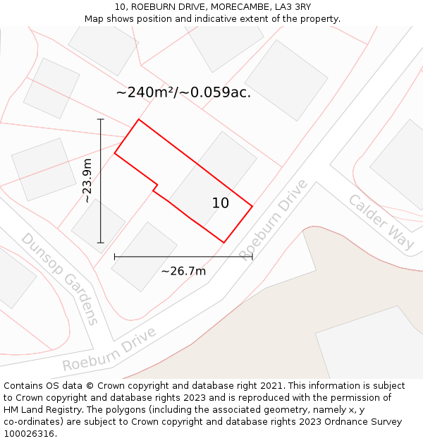 10, ROEBURN DRIVE, MORECAMBE, LA3 3RY: Plot and title map