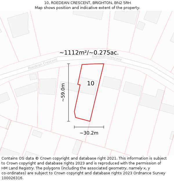 10, ROEDEAN CRESCENT, BRIGHTON, BN2 5RH: Plot and title map