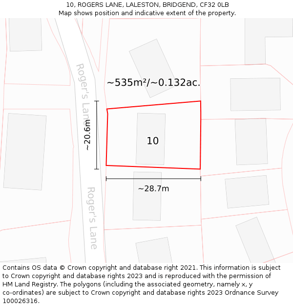 10, ROGERS LANE, LALESTON, BRIDGEND, CF32 0LB: Plot and title map