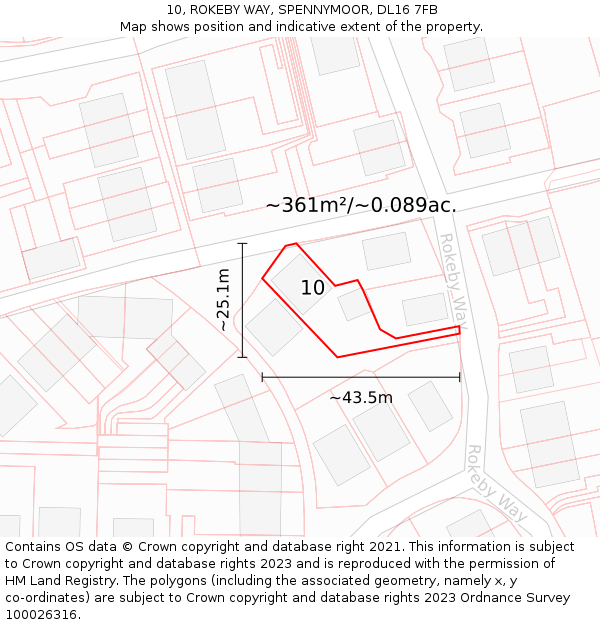 10, ROKEBY WAY, SPENNYMOOR, DL16 7FB: Plot and title map