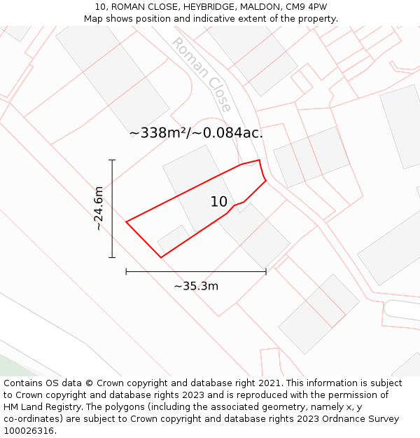 10, ROMAN CLOSE, HEYBRIDGE, MALDON, CM9 4PW: Plot and title map