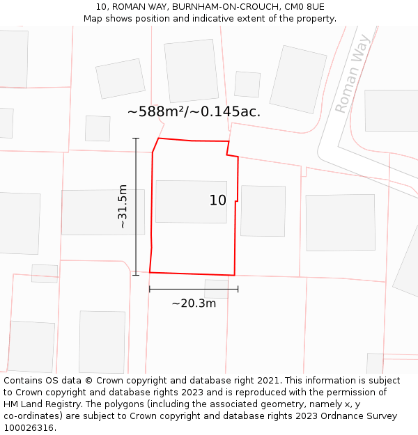 10, ROMAN WAY, BURNHAM-ON-CROUCH, CM0 8UE: Plot and title map