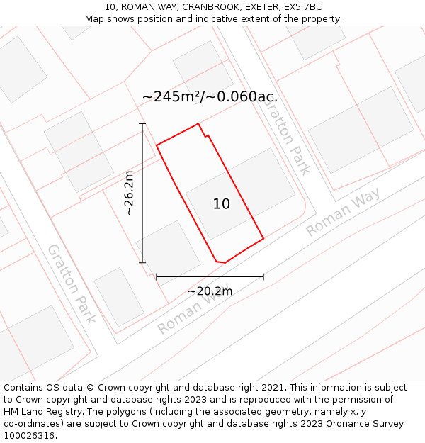 10, ROMAN WAY, CRANBROOK, EXETER, EX5 7BU: Plot and title map