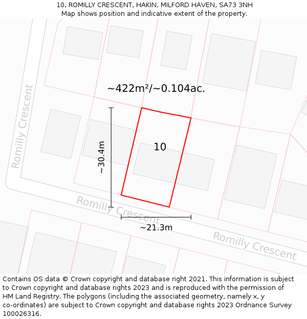 10, ROMILLY CRESCENT, HAKIN, MILFORD HAVEN, SA73 3NH: Plot and title map