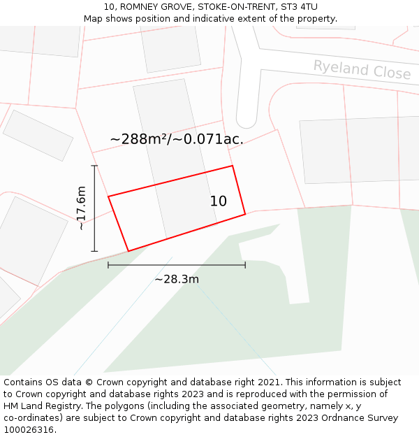 10, ROMNEY GROVE, STOKE-ON-TRENT, ST3 4TU: Plot and title map