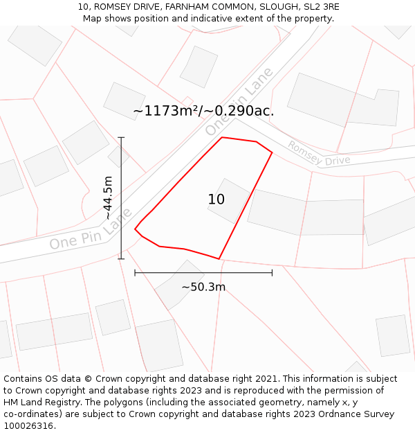 10, ROMSEY DRIVE, FARNHAM COMMON, SLOUGH, SL2 3RE: Plot and title map