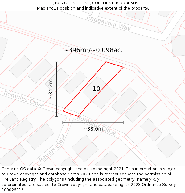 10, ROMULUS CLOSE, COLCHESTER, CO4 5LN: Plot and title map