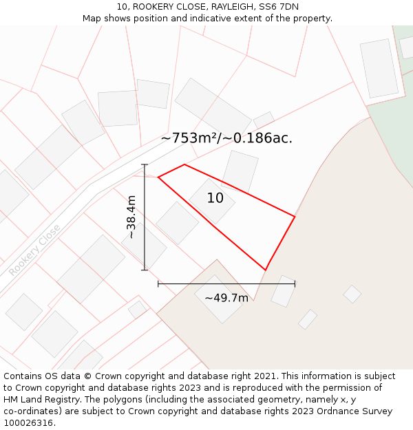 10, ROOKERY CLOSE, RAYLEIGH, SS6 7DN: Plot and title map