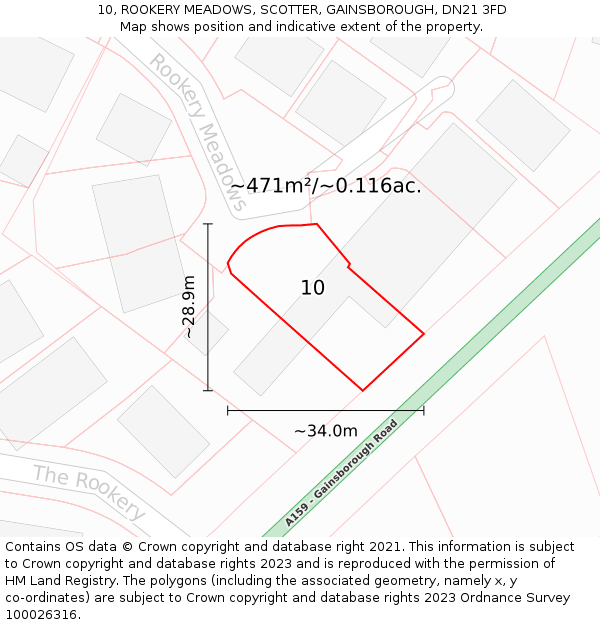 10, ROOKERY MEADOWS, SCOTTER, GAINSBOROUGH, DN21 3FD: Plot and title map