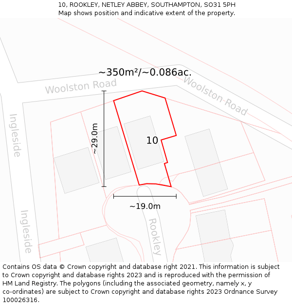 10, ROOKLEY, NETLEY ABBEY, SOUTHAMPTON, SO31 5PH: Plot and title map