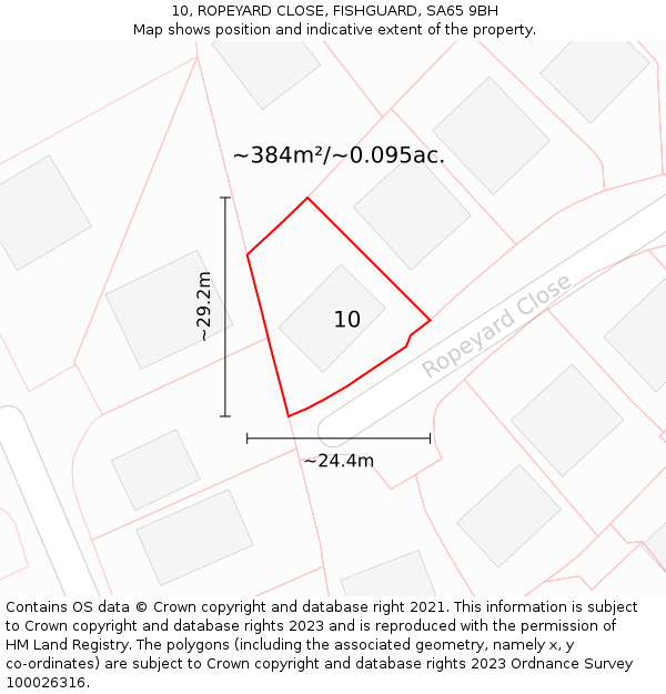 10, ROPEYARD CLOSE, FISHGUARD, SA65 9BH: Plot and title map