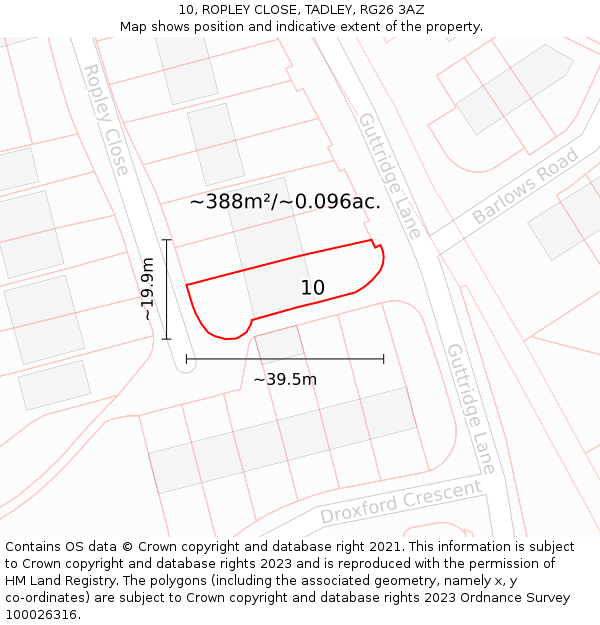 10, ROPLEY CLOSE, TADLEY, RG26 3AZ: Plot and title map