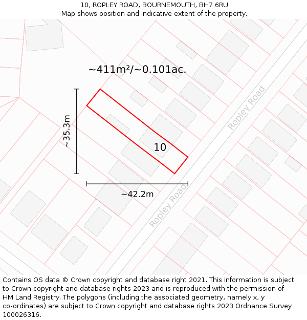 10, ROPLEY ROAD, BOURNEMOUTH, BH7 6RU: Plot and title map