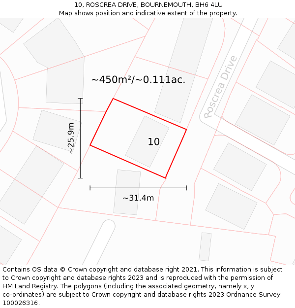 10, ROSCREA DRIVE, BOURNEMOUTH, BH6 4LU: Plot and title map