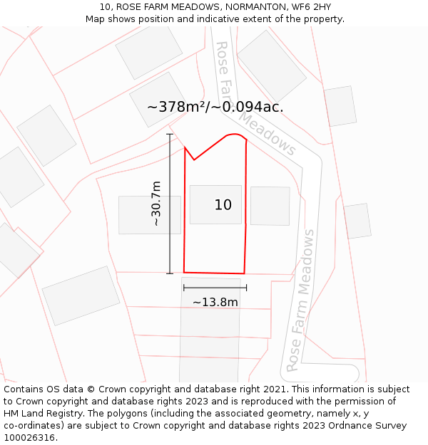 10, ROSE FARM MEADOWS, NORMANTON, WF6 2HY: Plot and title map
