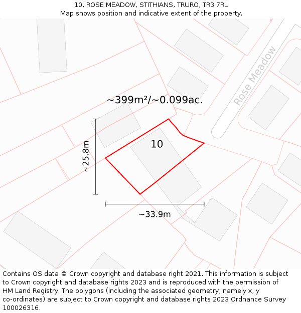 10, ROSE MEADOW, STITHIANS, TRURO, TR3 7RL: Plot and title map