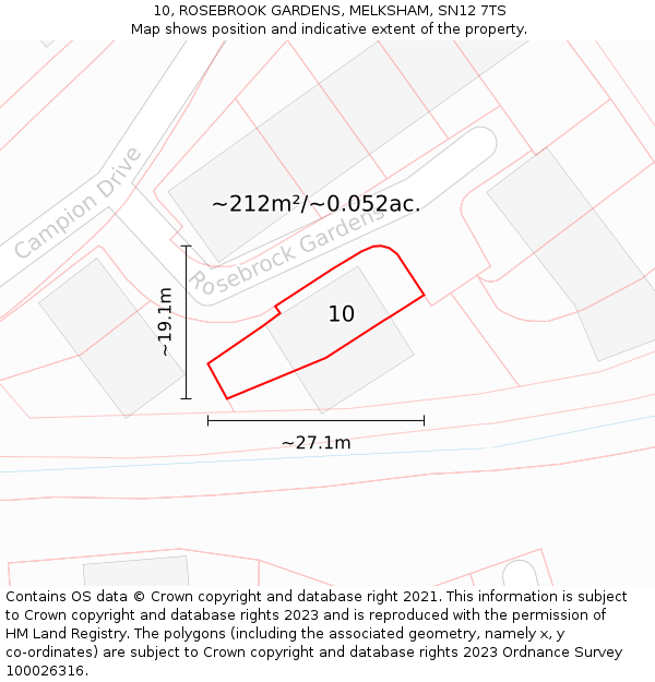 10, ROSEBROOK GARDENS, MELKSHAM, SN12 7TS: Plot and title map