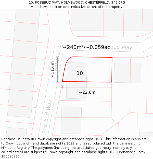 10, ROSEBUD WAY, HOLMEWOOD, CHESTERFIELD, S42 5FG: Plot and title map