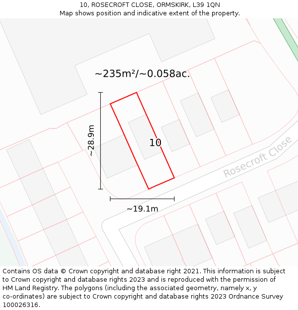 10, ROSECROFT CLOSE, ORMSKIRK, L39 1QN: Plot and title map
