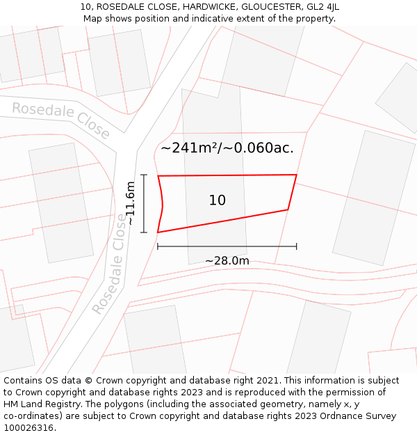 10, ROSEDALE CLOSE, HARDWICKE, GLOUCESTER, GL2 4JL: Plot and title map