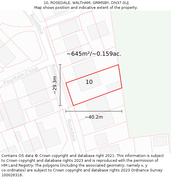 10, ROSEDALE, WALTHAM, GRIMSBY, DN37 0UJ: Plot and title map