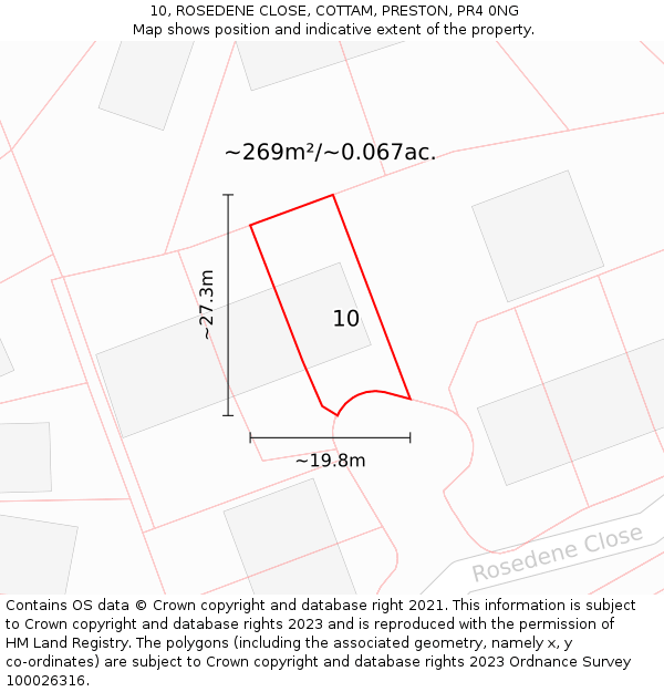 10, ROSEDENE CLOSE, COTTAM, PRESTON, PR4 0NG: Plot and title map