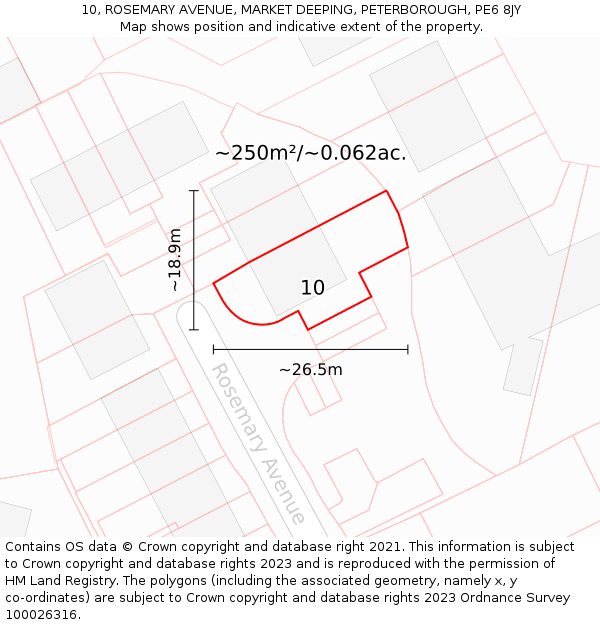 10, ROSEMARY AVENUE, MARKET DEEPING, PETERBOROUGH, PE6 8JY: Plot and title map