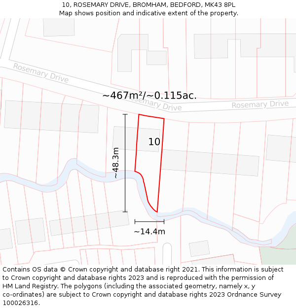 10, ROSEMARY DRIVE, BROMHAM, BEDFORD, MK43 8PL: Plot and title map