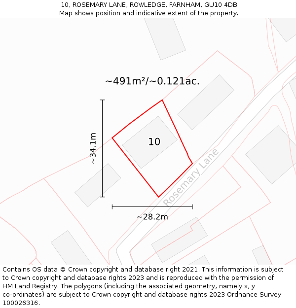 10, ROSEMARY LANE, ROWLEDGE, FARNHAM, GU10 4DB: Plot and title map