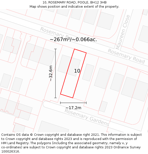 10, ROSEMARY ROAD, POOLE, BH12 3HB: Plot and title map