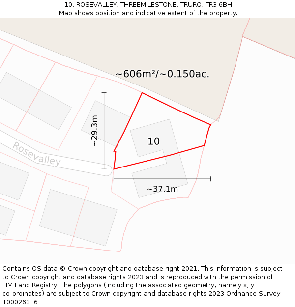 10, ROSEVALLEY, THREEMILESTONE, TRURO, TR3 6BH: Plot and title map