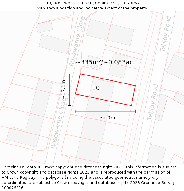 10, ROSEWARNE CLOSE, CAMBORNE, TR14 0AA: Plot and title map
