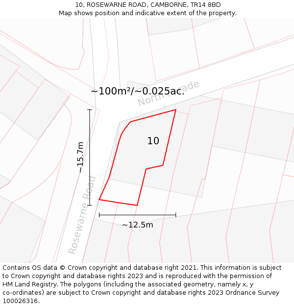10, ROSEWARNE ROAD, CAMBORNE, TR14 8BD: Plot and title map