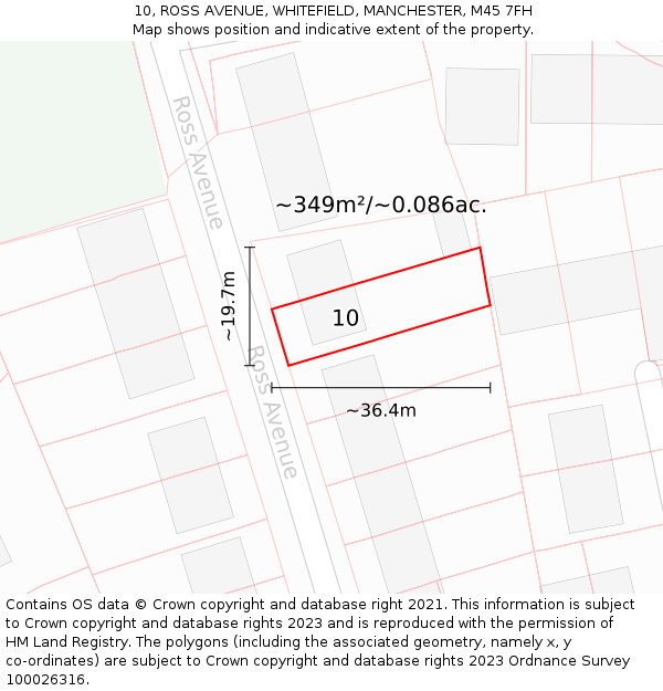 10, ROSS AVENUE, WHITEFIELD, MANCHESTER, M45 7FH: Plot and title map