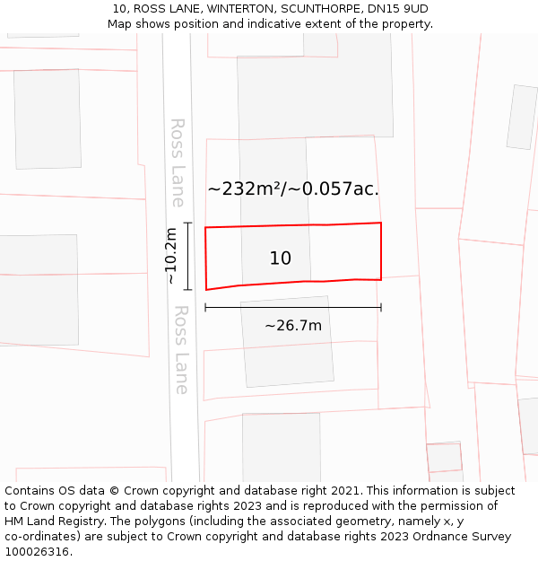 10, ROSS LANE, WINTERTON, SCUNTHORPE, DN15 9UD: Plot and title map