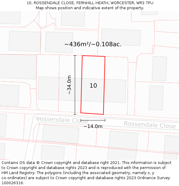 10, ROSSENDALE CLOSE, FERNHILL HEATH, WORCESTER, WR3 7PU: Plot and title map