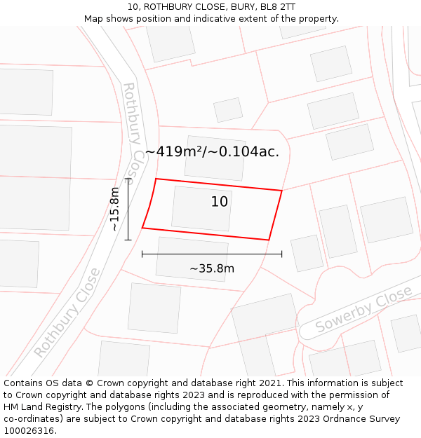 10, ROTHBURY CLOSE, BURY, BL8 2TT: Plot and title map
