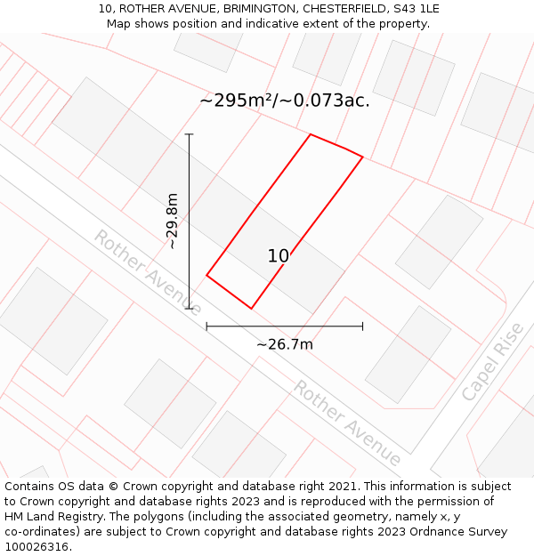 10, ROTHER AVENUE, BRIMINGTON, CHESTERFIELD, S43 1LE: Plot and title map