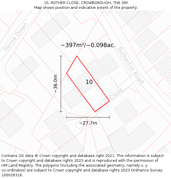 10, ROTHER CLOSE, CROWBOROUGH, TN6 3AY: Plot and title map