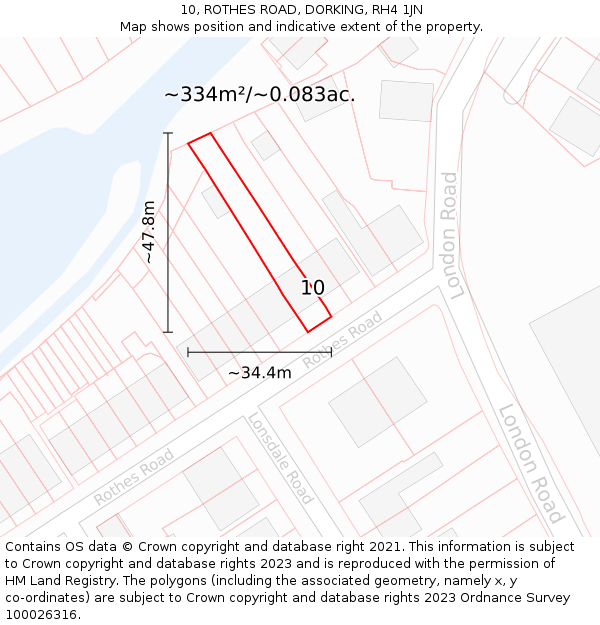 10, ROTHES ROAD, DORKING, RH4 1JN: Plot and title map
