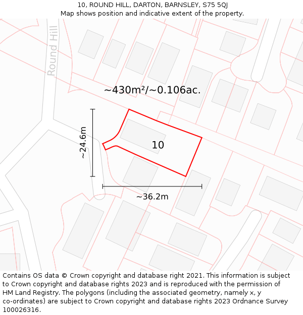 10, ROUND HILL, DARTON, BARNSLEY, S75 5QJ: Plot and title map