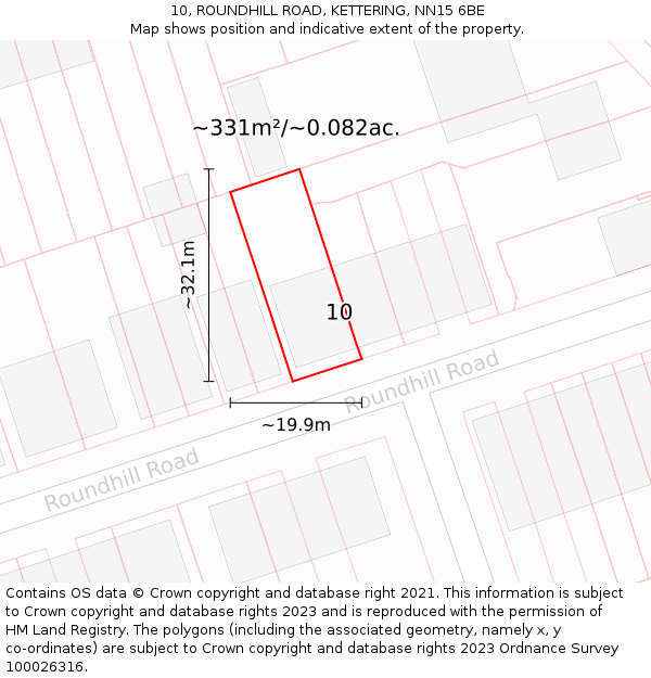 10, ROUNDHILL ROAD, KETTERING, NN15 6BE: Plot and title map