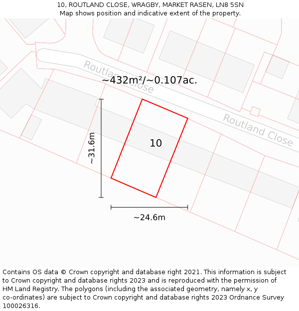 10, ROUTLAND CLOSE, WRAGBY, MARKET RASEN, LN8 5SN: Plot and title map