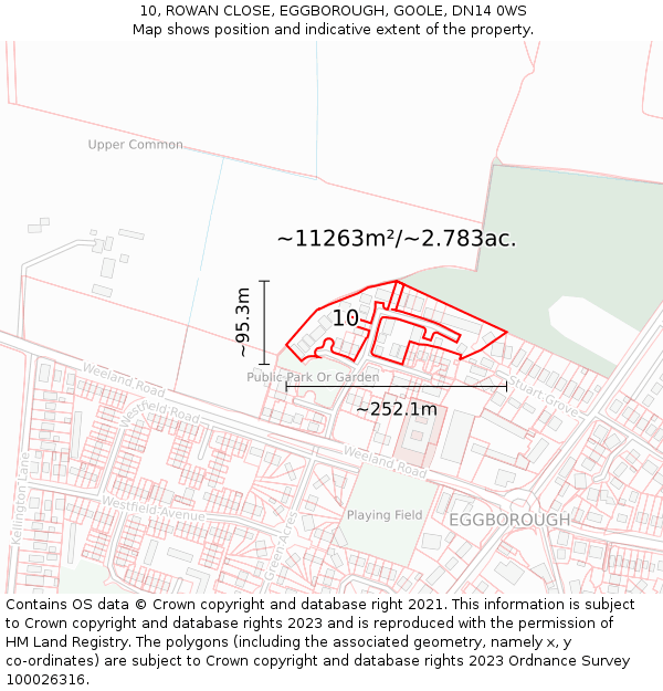 10, ROWAN CLOSE, EGGBOROUGH, GOOLE, DN14 0WS: Plot and title map