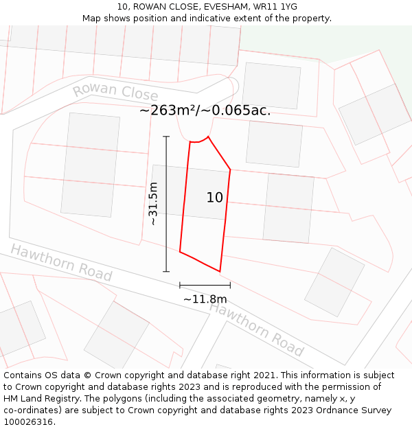 10, ROWAN CLOSE, EVESHAM, WR11 1YG: Plot and title map