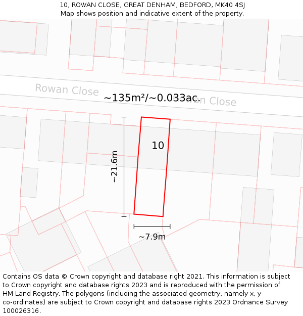 10, ROWAN CLOSE, GREAT DENHAM, BEDFORD, MK40 4SJ: Plot and title map
