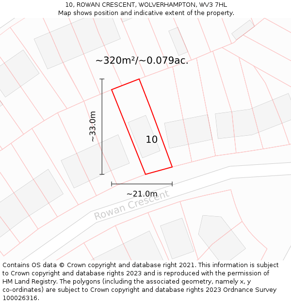 10, ROWAN CRESCENT, WOLVERHAMPTON, WV3 7HL: Plot and title map