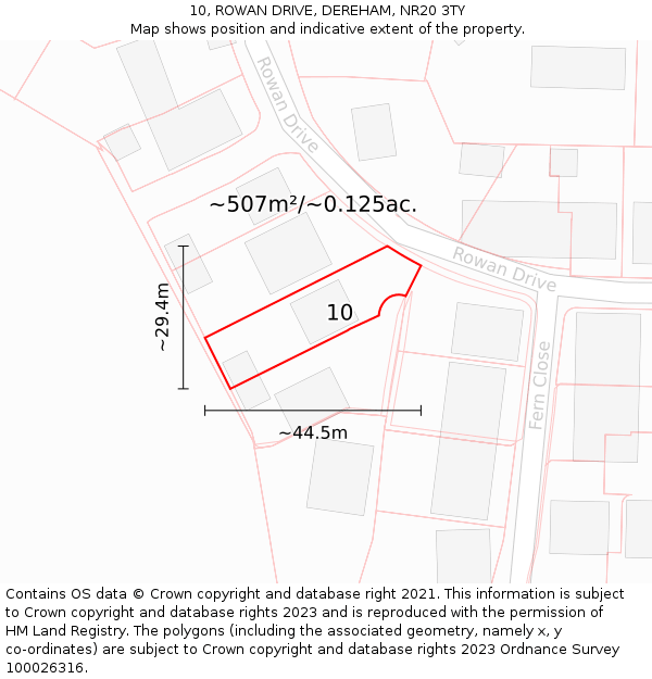 10, ROWAN DRIVE, DEREHAM, NR20 3TY: Plot and title map