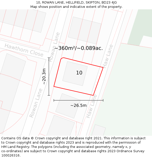 10, ROWAN LANE, HELLIFIELD, SKIPTON, BD23 4JG: Plot and title map